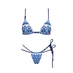 Print Embellished Bikini and Wrap Skirt Set