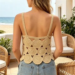 Crochet Circular Patchwork Knit Crop Tank Top