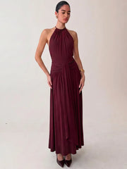 Halter neck draped maxi dress with ruched waist detail