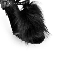 Faux Fur Buckle Strap High Heels