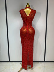 Rhinestone High Neck Sleeveless Dress