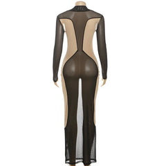 Black and beige mesh dress on a mannequin