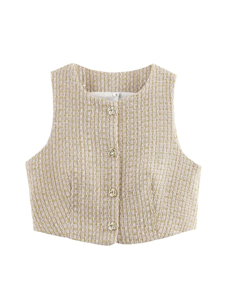 Beige checkered vest on a white background