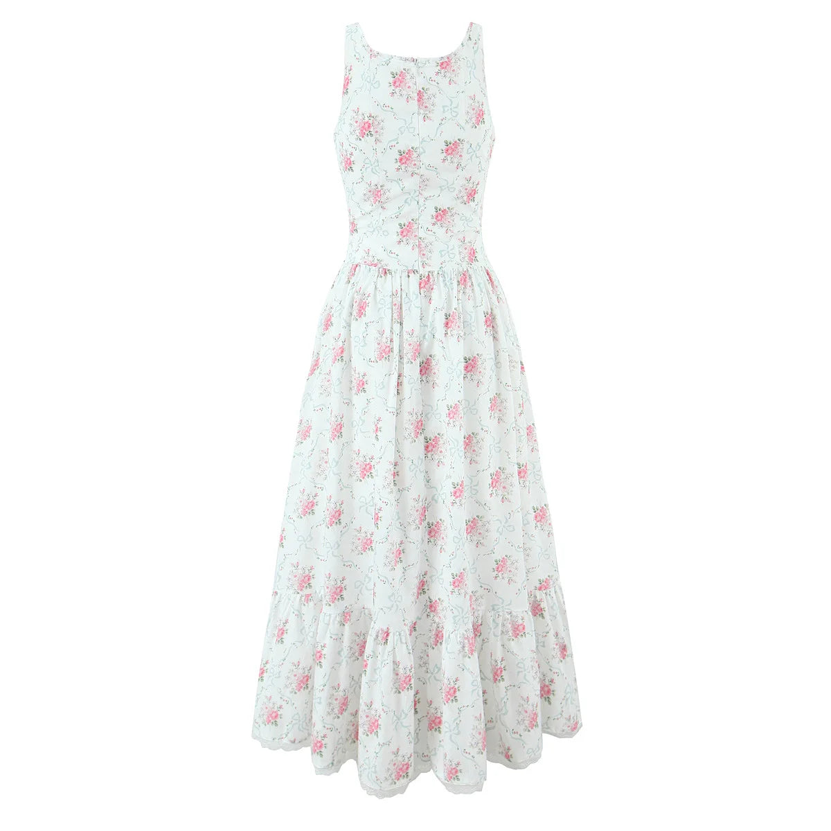 Floral dress with pink flowers on a white background
