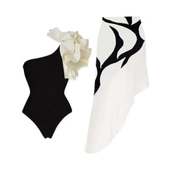 V-Neck Tie-Strap Swimsuit and Wrap Skirt Set