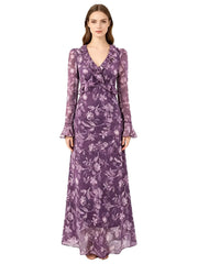 Ruffled floral chiffon maxi dress on model