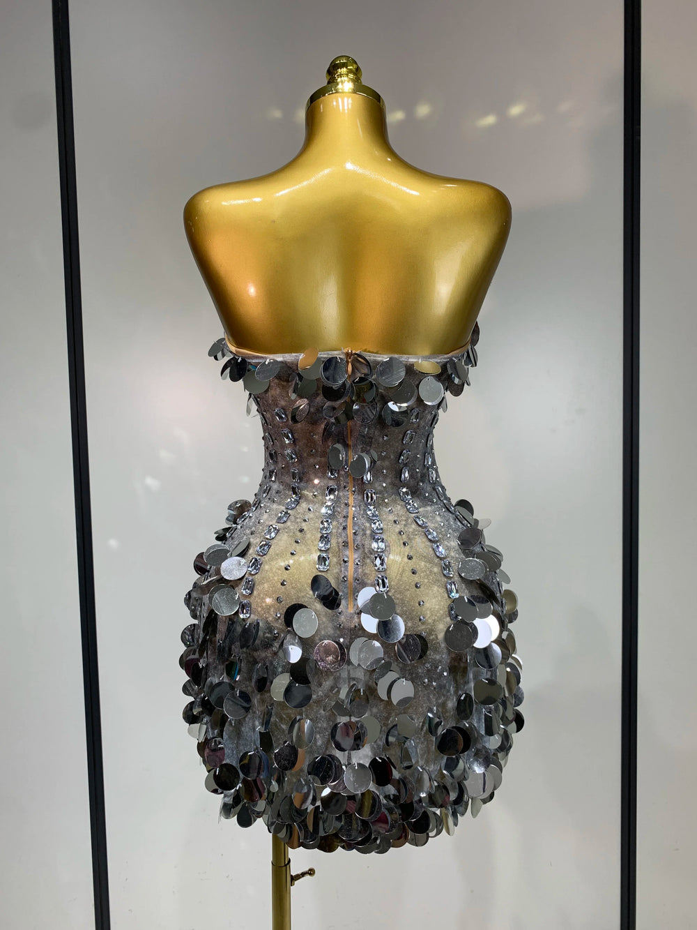 Sequined strapless mini dress back view