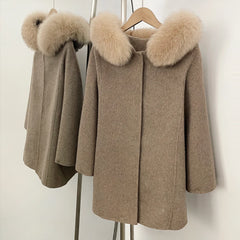 Fur Collar Wool Blend Coat