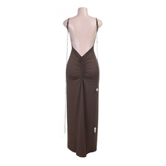 Brown dress on a mannequin with a white background