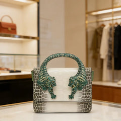 Tiger Handle Leather Handbag