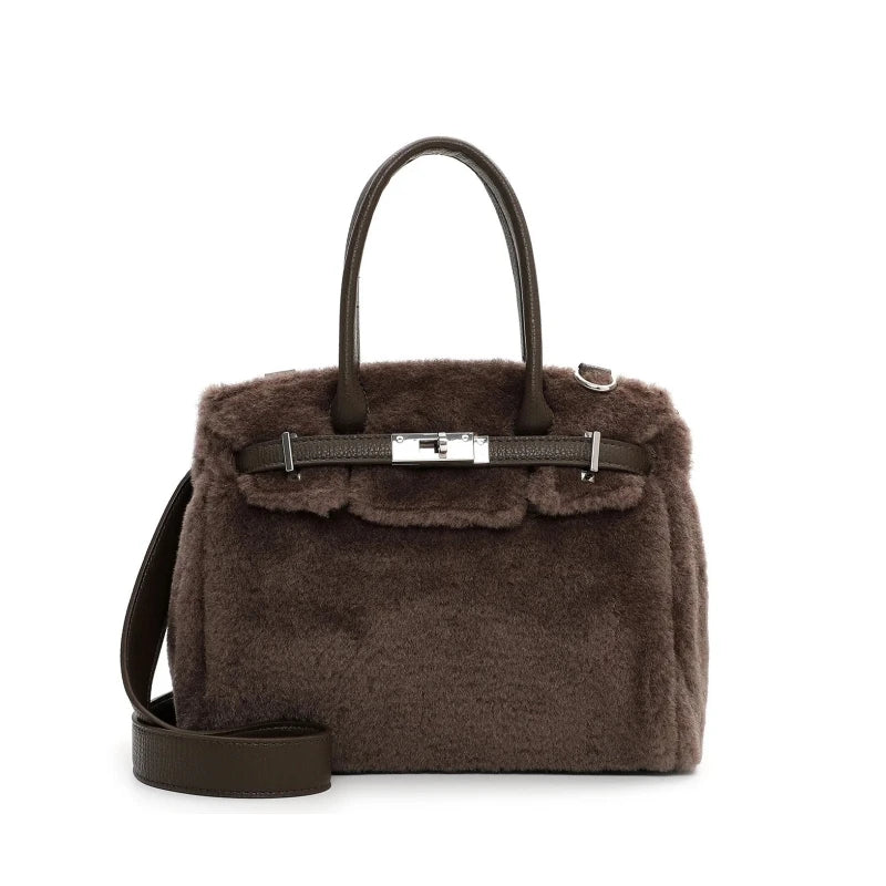plush winter handbag with soft texture