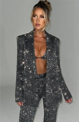 Glitter Bralette Blazer and Trousers Three-Piece Set
