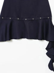 Navy Blue Round Neck Sleeveless Metal Strap Hem Mini Dress