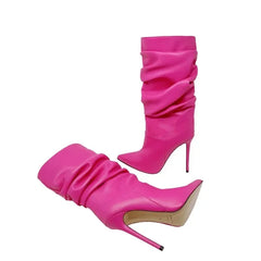 Pleated Stiletto Heel Knee High Boots