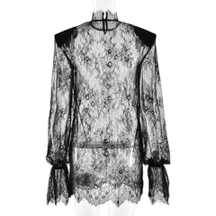 Sheer Lace Turtleneck Mini Dress