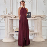 Halter neck draped maxi dress in burgundy