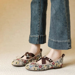 Embroidered Floral & Leopard Print Mary Jane Flats