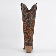 Leopard Print Square Toe Boots