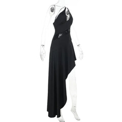 Black dress on a mannequin against a white background