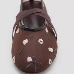 Embroidered Floral Mesh Ballet Flats