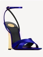 Blue wedge heel ankle strap sandal
