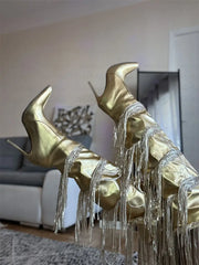 Pointed Toe Metallic Fringe Boots