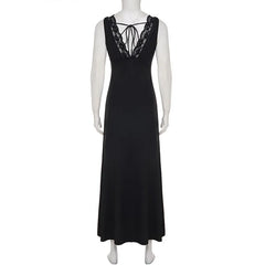 Black Lace Trimmed V-Neck Maxi Dress