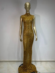 Gold embellished mock neck maxi dress
