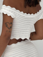Scalloped Edge Knit Crop Top & Maxi Skirt Two-Piece Set