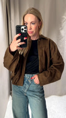 Faux Suede Cropped Bomber Jacket