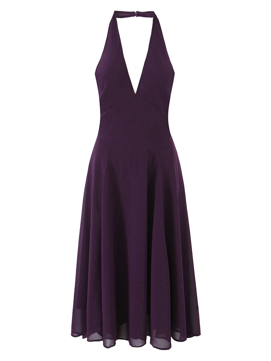 Purple halter neck dress- halter, ruched neck