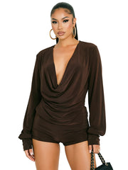 Draped Cowl Neck Top and Shorts Set