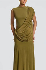 Draped Mock Neck Sleeveless Maxi Dress