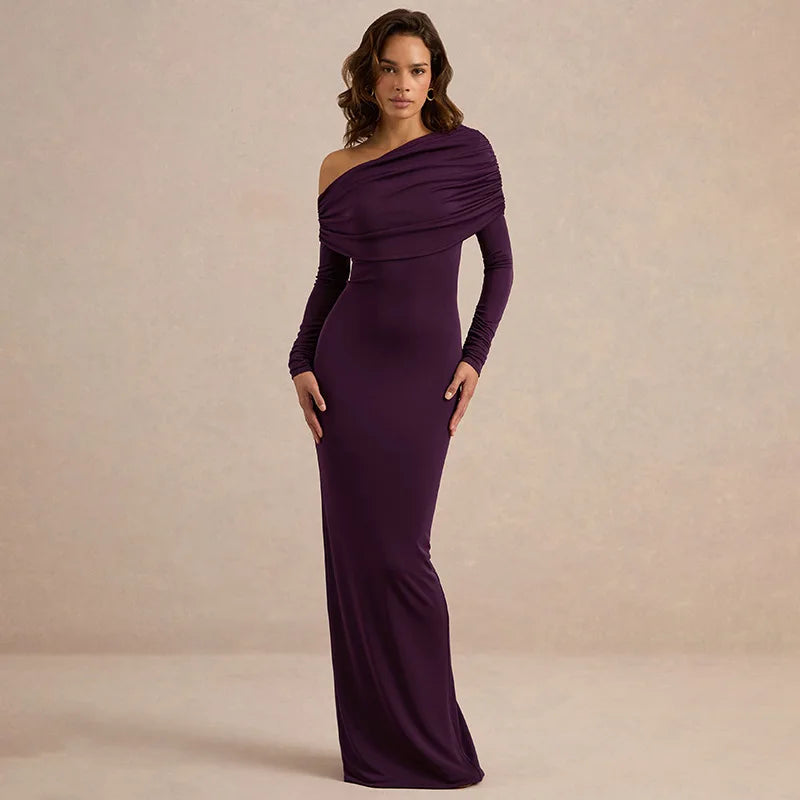 Purple one-shoulder maxi dress