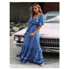 Bohemian Floral V-Neck Maxi Dress