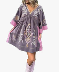 Floral Embroidered V-Neck Mini Dress