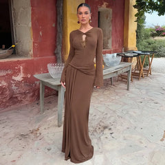 Front Cutout Long Sleeve Maxi Dress