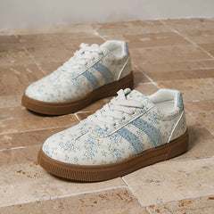 Floral Round Toe Lace Up Sneakers
