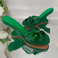 Floral Mesh Wedge Heels