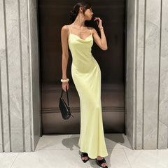 Satin cowl neck maxi dress