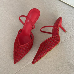 Mesh Slingback Pointed Toe Stiletto Heels