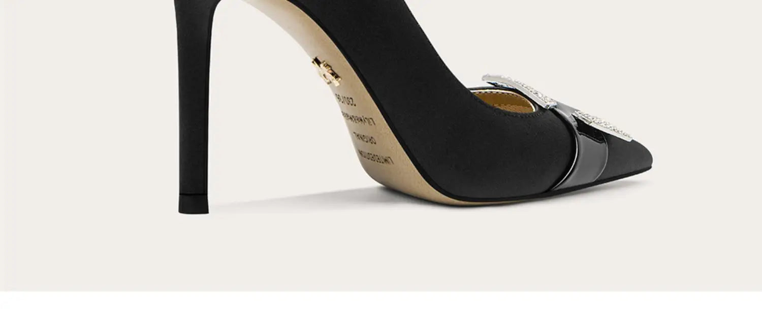 Black high-heeled shoe on a white background