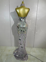 Sequin and pearl strapless floor length dress