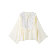 White Long Sleeve Floral Embroidered Blouse