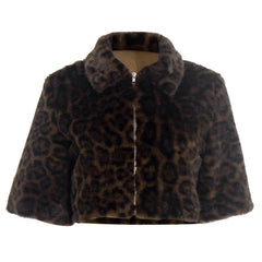 Leopard print fur jacket on a white background