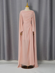 Draped chiffon cape sleeve maxi dress mannequin detail