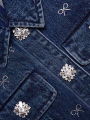 Denim Bowknot Short-Sleeve Pocket Mini Dress