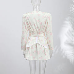 Satin Floral Puff Sleeve Mini Dress