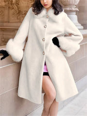 Faux Fur Trim Overcoat with Relaxed Straight Sleeves