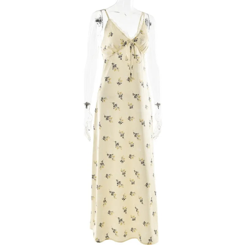 Beige floral dress on a mannequin